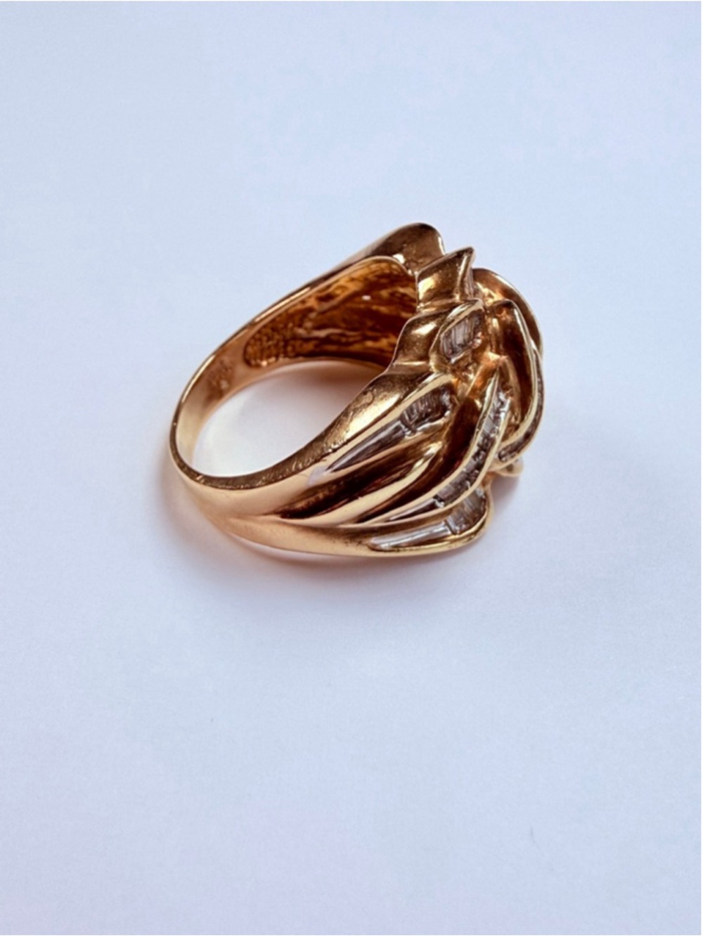 14K Solid Yellow Gold Diamond Baguette William Loeb Vintage Braided Domed Ring - Picture 9 of 13